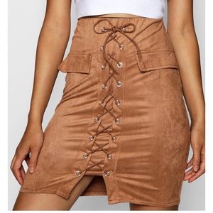 Boohoo suede tie up skirt